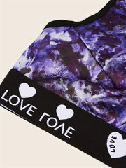 Tie Dye Letter Tape Racer Back Sports Bra for Women