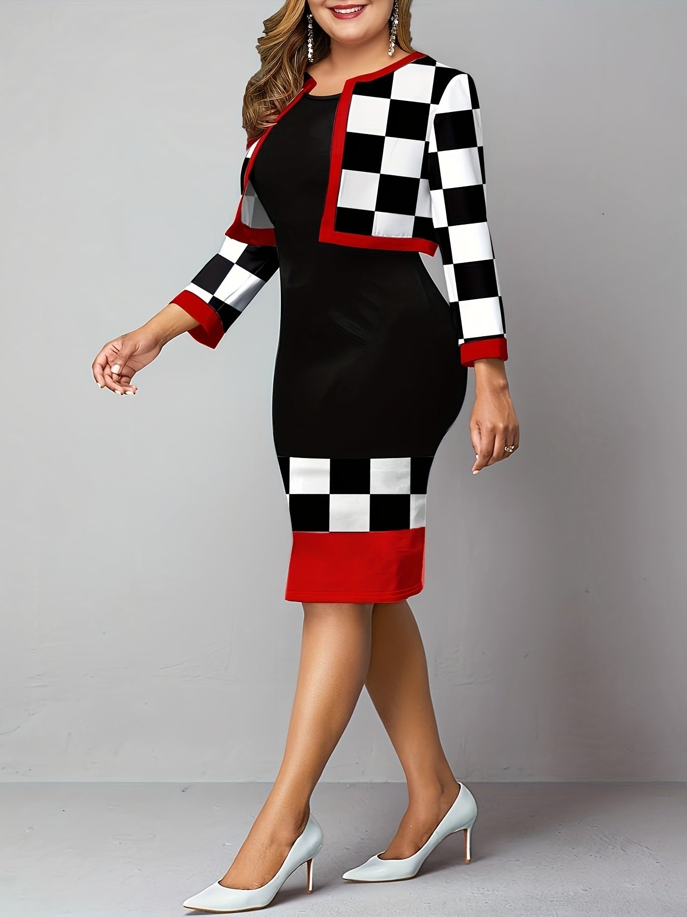  Colorblock Checker Print 2-Piece Set