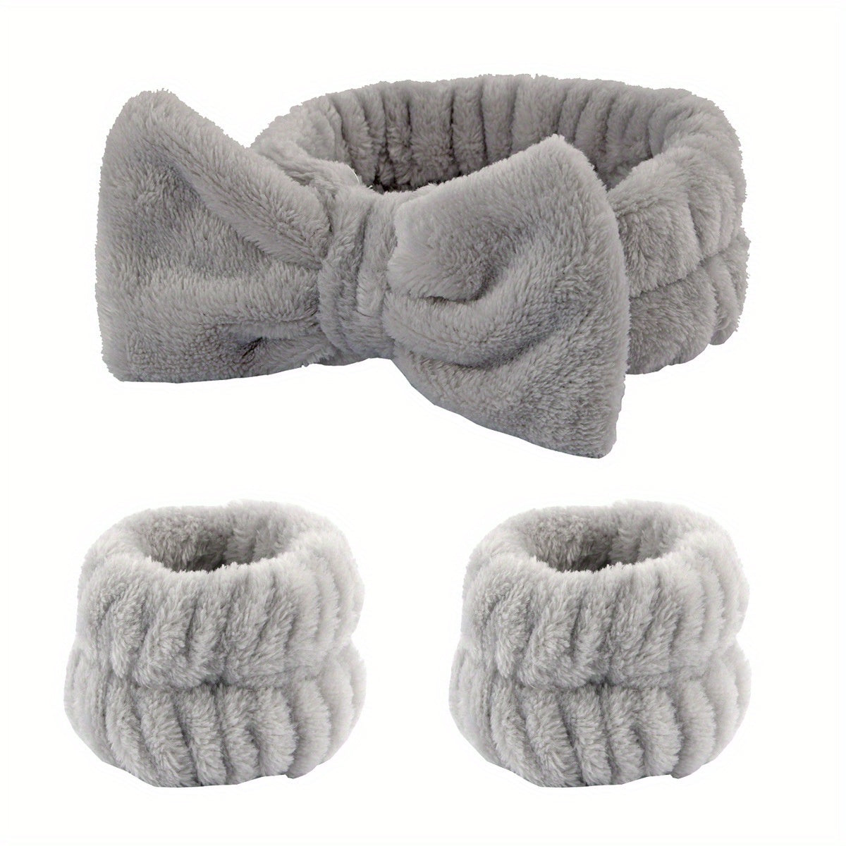 3pcs Plush Bow Knotted Headband Fluffy Hair Band For Skincare