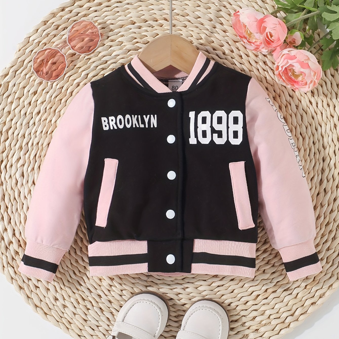 Baby Girls Block Stand Collar Sports Coat