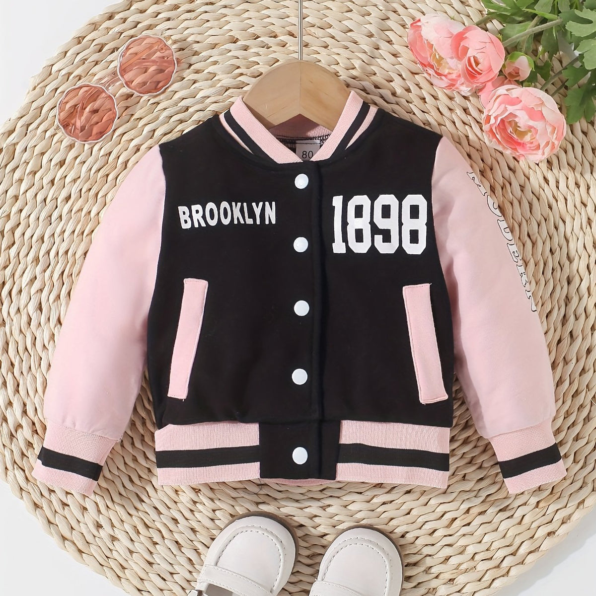 Baby Girls Block Stand Collar Sports Coat
