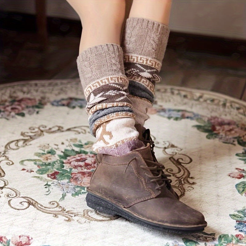 Winter Twist Snowflake Fawn Knee Socks Warm Leg Foot Covers