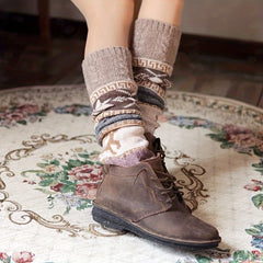 Winter Twist Snowflake Fawn Knee Socks Warm Leg Foot Covers