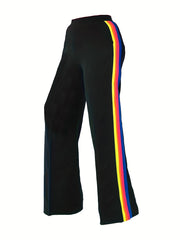  Colorful Stripe Print Wide Leg Trousers