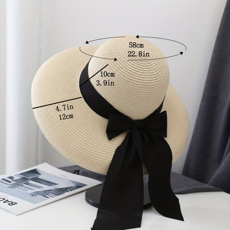 Ribbon Bowknot Sun Hat Cap Straw Hat Hepburn Style