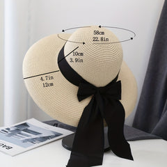 Ribbon Bowknot Sun Hat Cap Straw Hat Hepburn Style