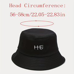 Foldable Bucket Hat with SHE HE Embroidery, Sun Hat for Men Women