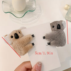 2pcs Plush Koala Cartoon Hair Clips for Women & Girls