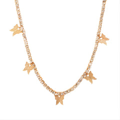 Double Row Butterfly Rhinestone Necklace