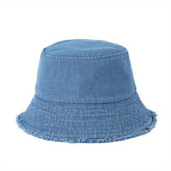 Unisex Denim Bucket Hat Frayed Brim Foldable Casual Fisherman Cap