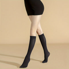 Solid Textured Calf Socks Comfy Knee High Socks Women's Stockings
