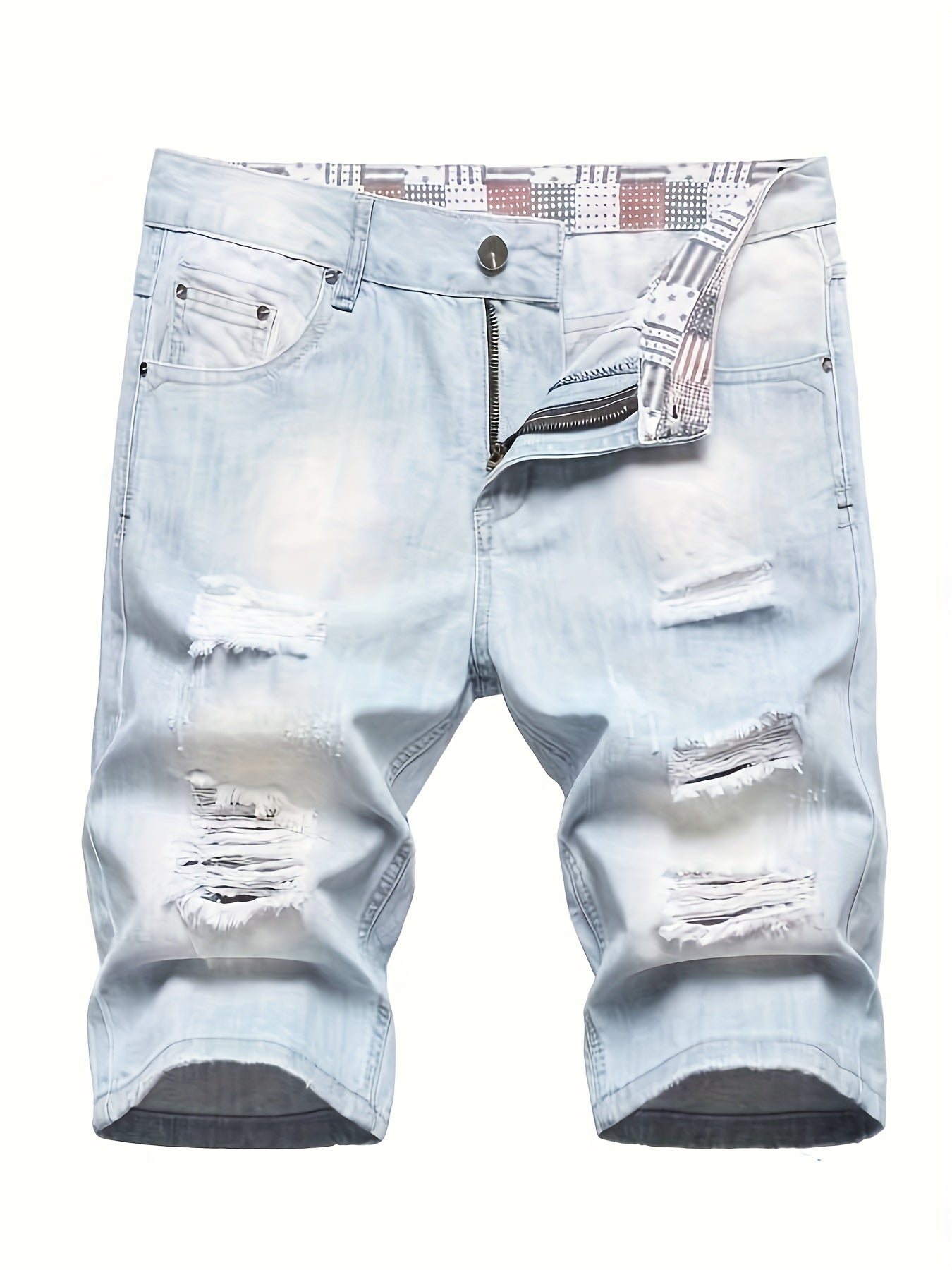 Men's Paint Splatter Ripped Denim Shorts