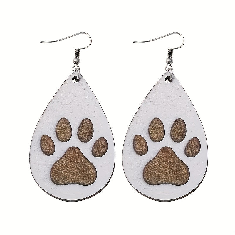 Men's Wooden Dog Paw Drop Earrings