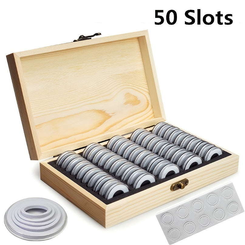 50 100 Slots Coin Collections Wooden Display Case