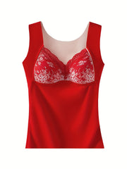 Floral Lace Trim Padded Tank Top
