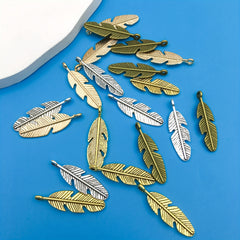20pcs Zinc Alloy Feather Shape Charms Pendants for DIY Bracelet Necklace