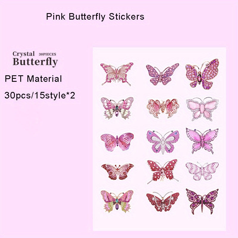 30pcs Crystal Butterfly Stickers for Journaling Scrapbooking Wall Crafts