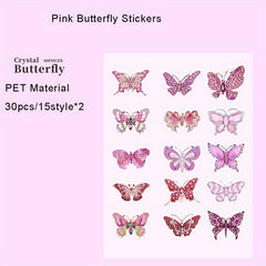 30pcs Crystal Butterfly Stickers for Journaling Scrapbooking Wall Crafts