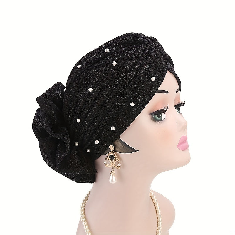 Faux Pearl Turban Cap Elastic Head Wrap Chemo Hats