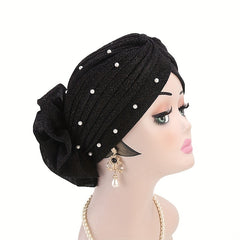 Faux Pearl Turban Cap Elastic Head Wrap Chemo Hats