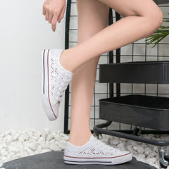 Women's Hollow Out Low Top Sneakers Lace Up Canvas Casual Walking Shoes
