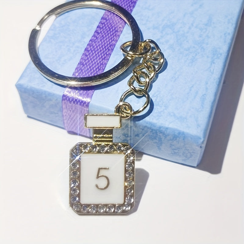 Rhinestone Decor Perfume Bottle Keychain Metal Key Ring Customizable Gift