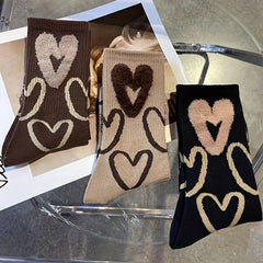 3 Pairs Heart Print Mid Tube Socks Soft Women's Stockings