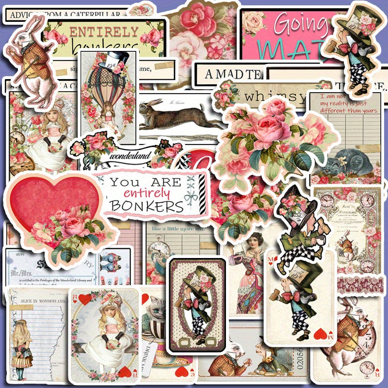 36pcs Wonderland Stickers Pack Waterproof Decals for Water Bottle Laptop Phone