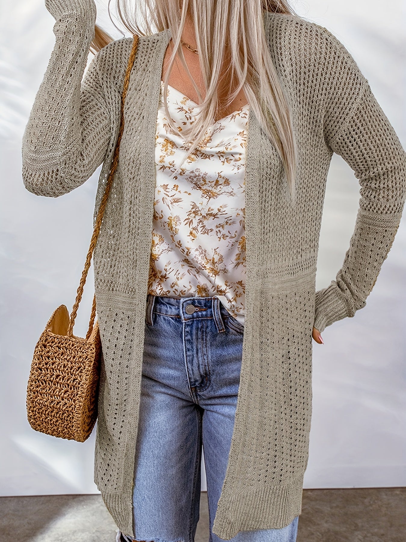 Casual Cardigan Women's Plus Solid Long Sleeve Open Front High Stretch