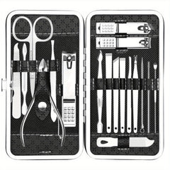 Manicure Pedicure Kit 18 Pieces Stainless Steel Professional Grooming Nail Care
