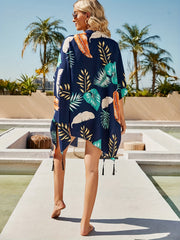  Boho Kimono Tropical Print Beach Cover Up