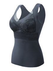 3pcs Lace Thermal Underwear V Neck Sleeveless Top Women's Lingerie