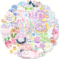 50pcs Spring Pastel Flower & Animal Stickers for Teens
