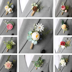 Floral Boutonniere Set for Bride and Groom - Perfect for Wedding