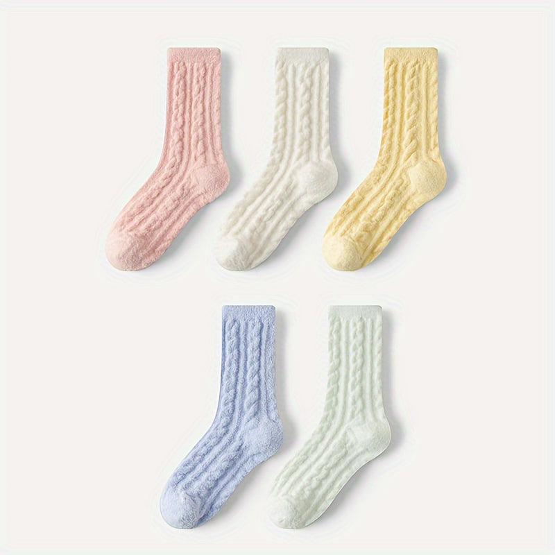 5 Pairs Twist Textured Mid Tube Socks Women's Stockings & Hosiery