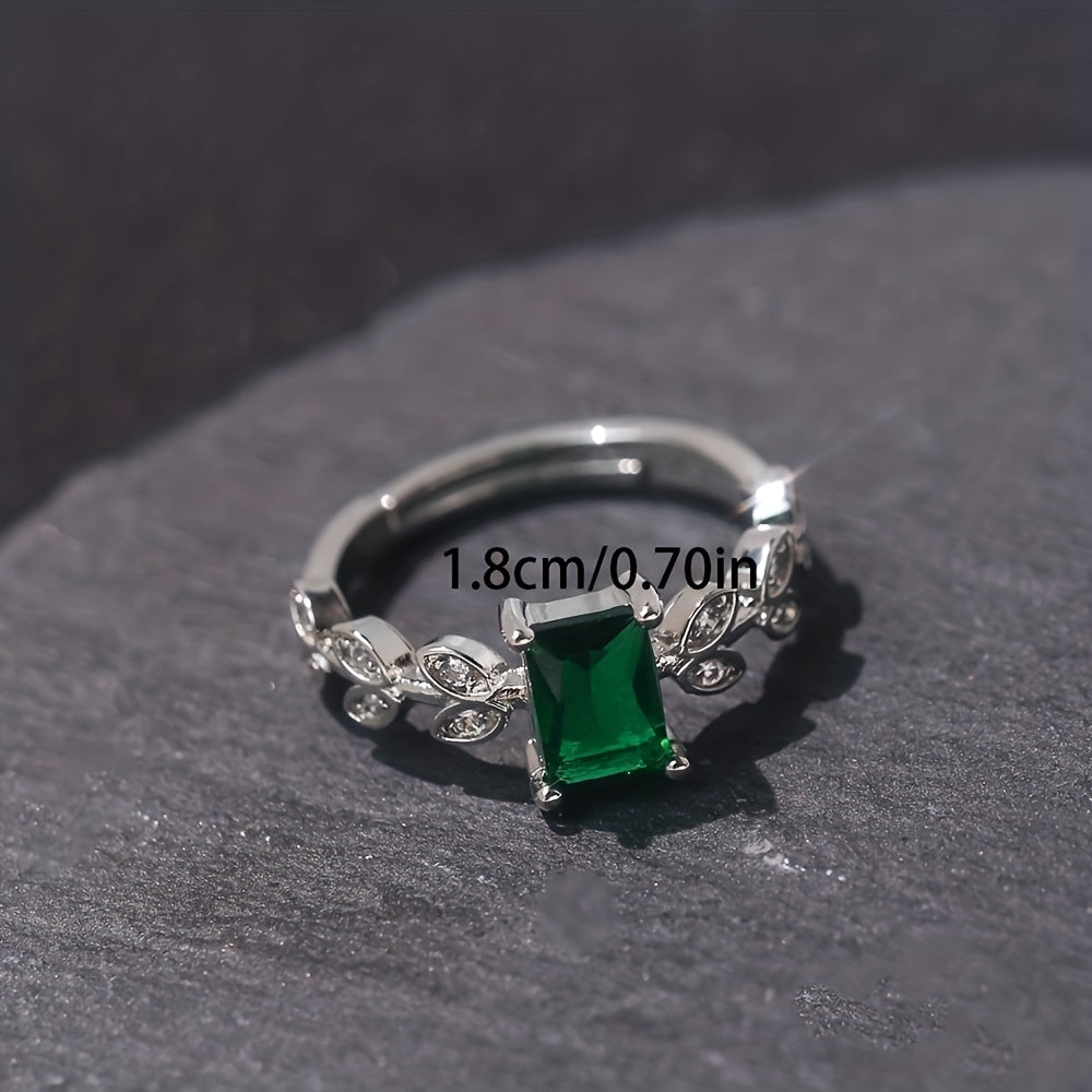 Square Green Zircon Adjustable Ring Hand Jewelry for Men