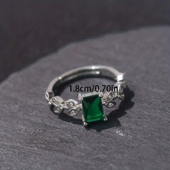 Square Green Zircon Adjustable Ring Hand Jewelry for Men