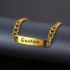 Personalized Name Men's Bracelet Engraved Stainless Steel Golden Nameplate Gift