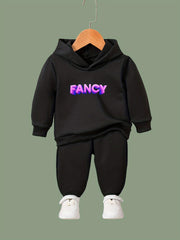 Girls 2pc Alphabets Pattern Hooded Sweatshirt Solid Sweatpants Set