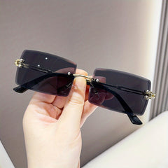 Rectangular Sunglasses for Men Frameless Cut Edge Retro Y2K Party