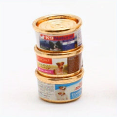 3pcs Dog and Cat Food Cans 1:12 Dollhouse Mini Pet Scene Model