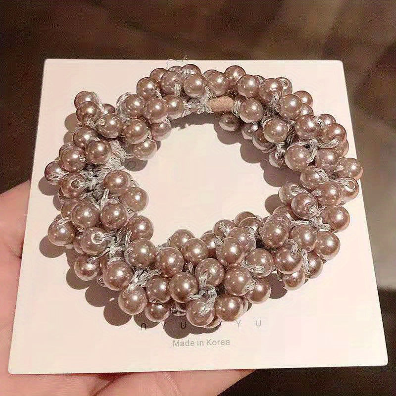 2pcs Pearl Decor Scrunchie Elastic Hair Tie