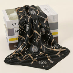 Geometric Chain Print Bandana Square Scarf Satin Neckerchief Women
