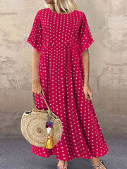  Boho Polka Dot Print Ruched Dress