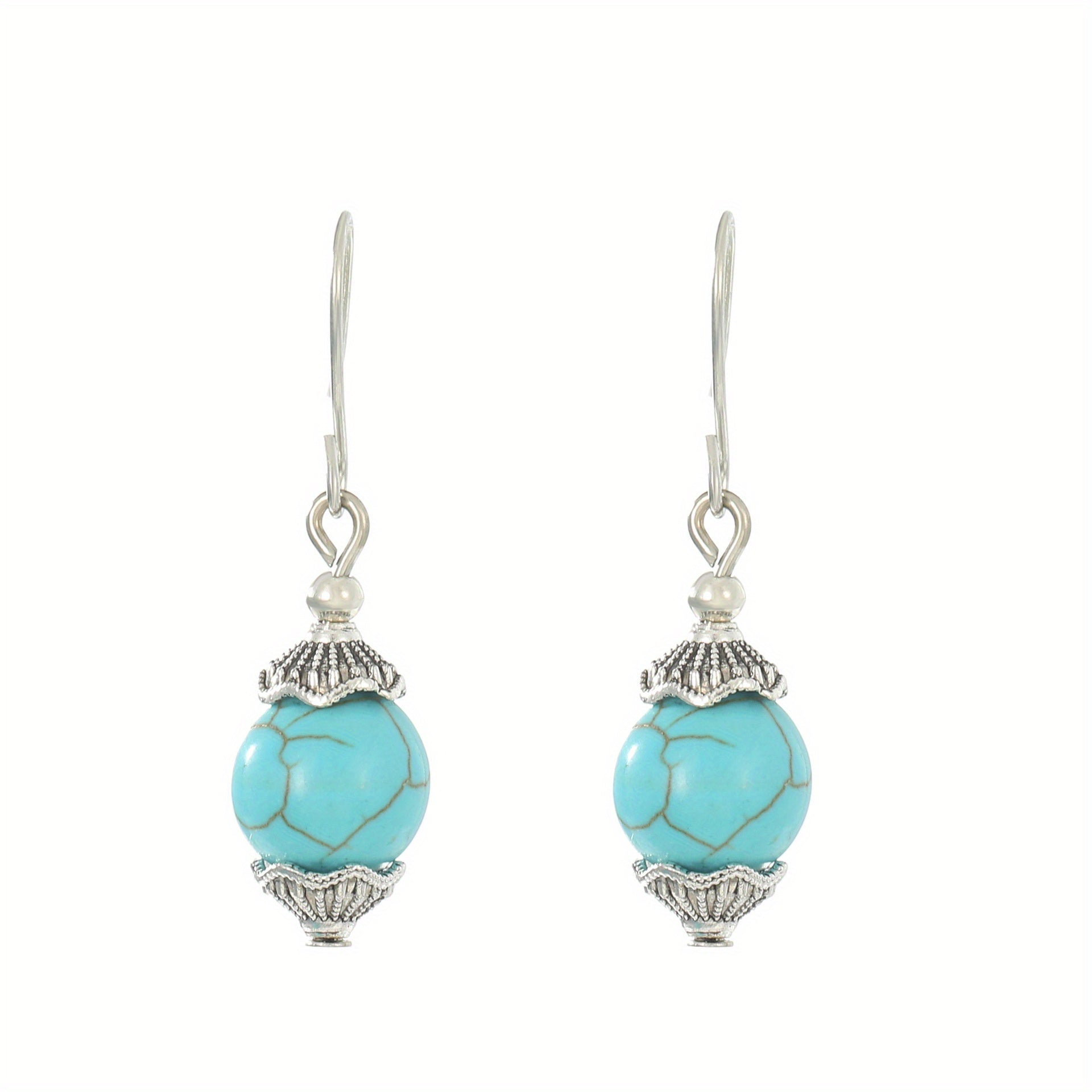 Turquoise Bohemian Hook Earrings Silver Plated Jewelry