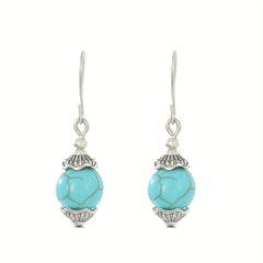 Turquoise Bohemian Hook Earrings Silver Plated Jewelry