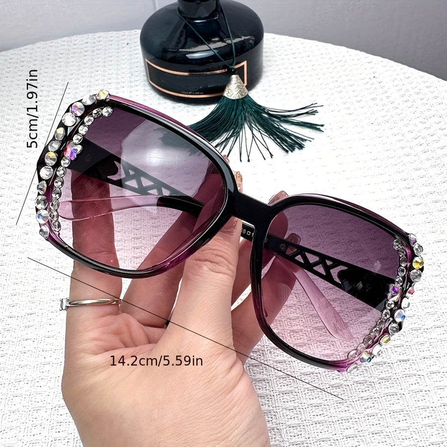 Rhinestone Sunglasses for Women Square UV400 Sun Shades Glasses