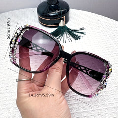 Rhinestone Sunglasses for Women Square UV400 Sun Shades Glasses