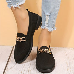 Women's Chain Decor Loafers Slip On Low Heel Shoes