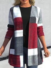  Colorblock Long Sleeve Open Front Cardigan